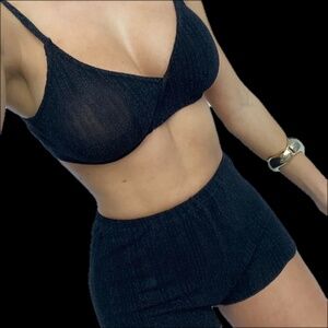 Black Lurex Stripe Shorts Set